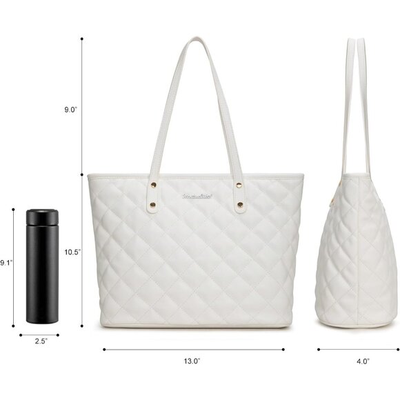 Elegant Vegan Leather Quilted Tote - Spacious Women's Handbag with Zipper - Picture 4 of 7